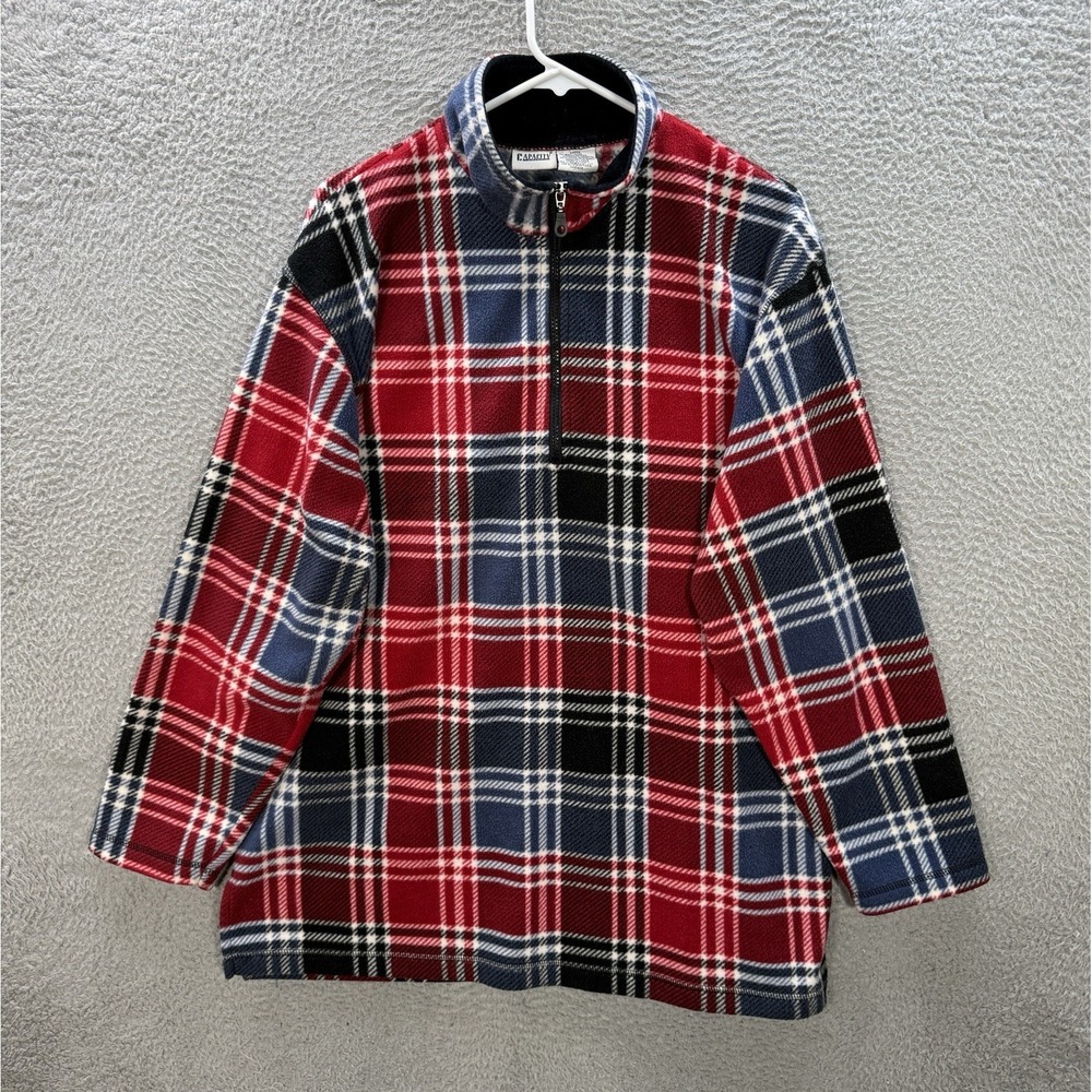 Vintage Capacity Knits Sweater Womens Large Multicolor Plaid 1/4 Zip Sweatshirt‎